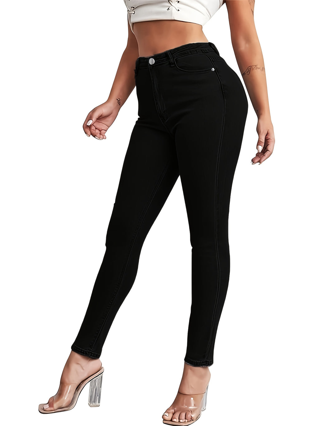 Black Tapered Cropped Jeans - gallery image 1