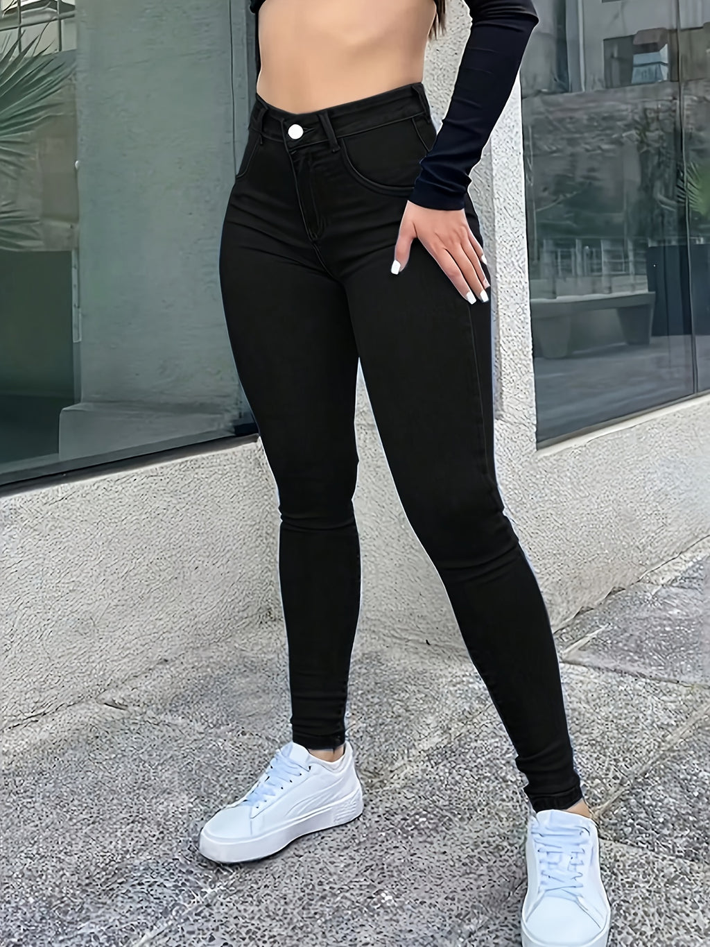 Black Tapered Cropped Jeans - gallery image 4