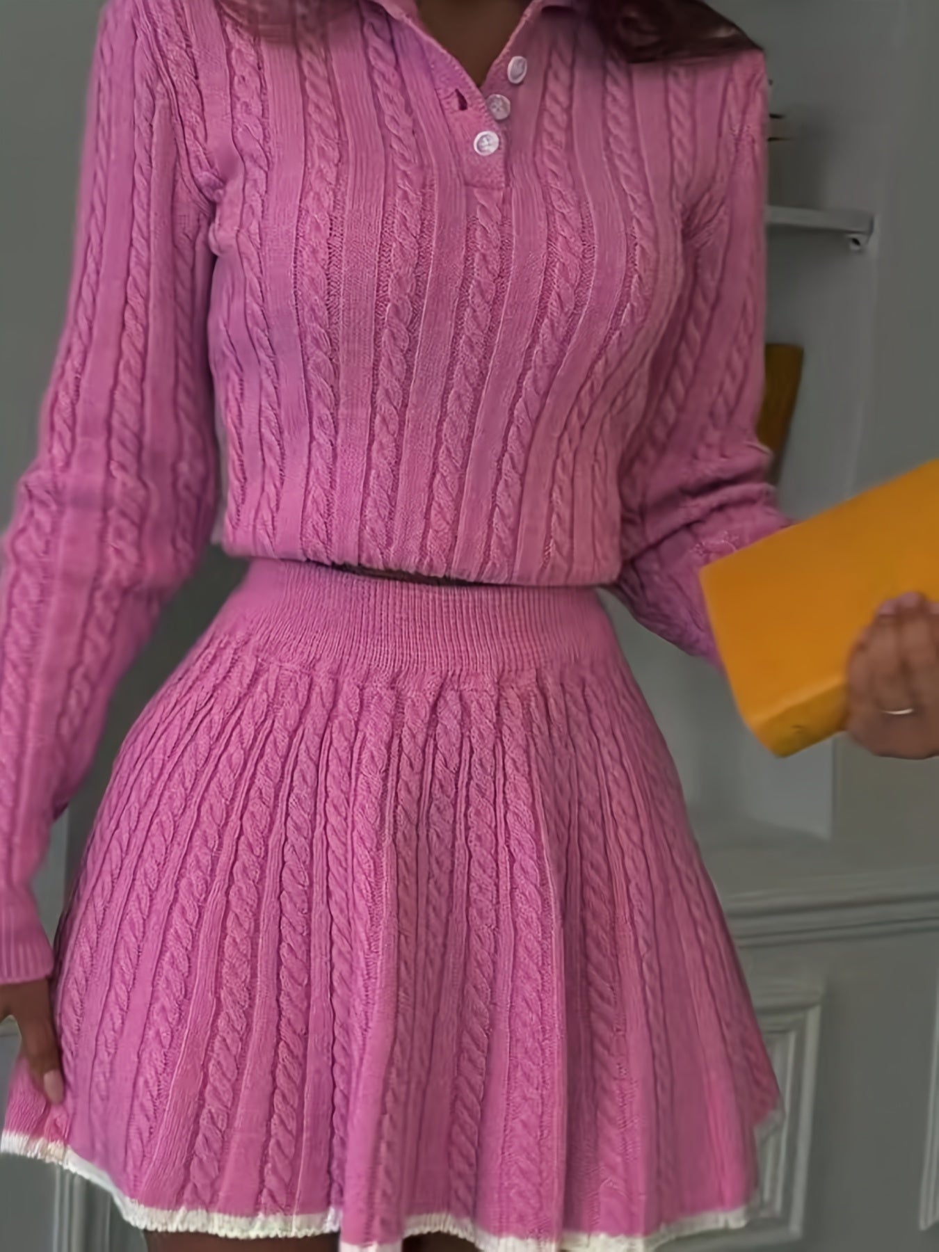 Cable-Knit Top & Pleated Skirt Set – gallery image 10