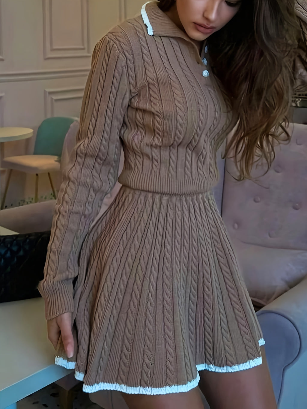 Cable-Knit Top & Pleated Skirt Set – gallery image 13