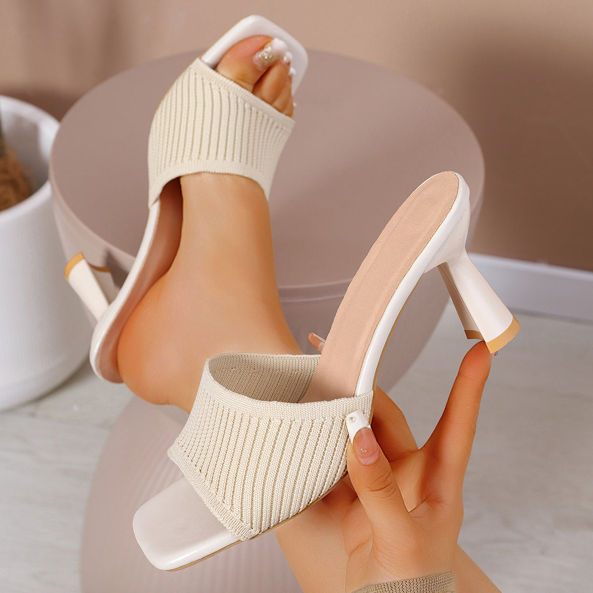 Knitted Square-Toe Heel Sandals – view 3