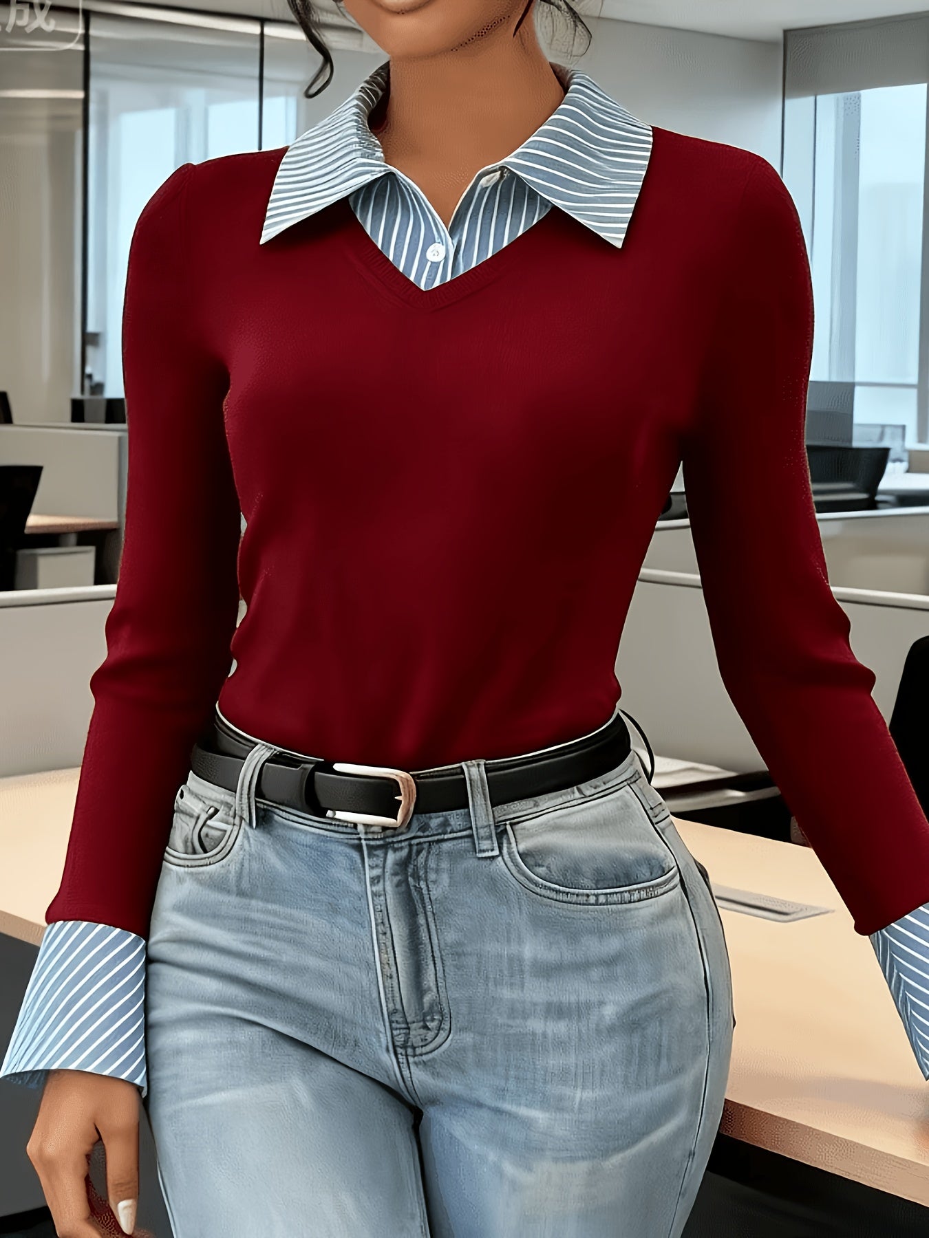 Two-in-One Flared-Collar Top – gallery image 1