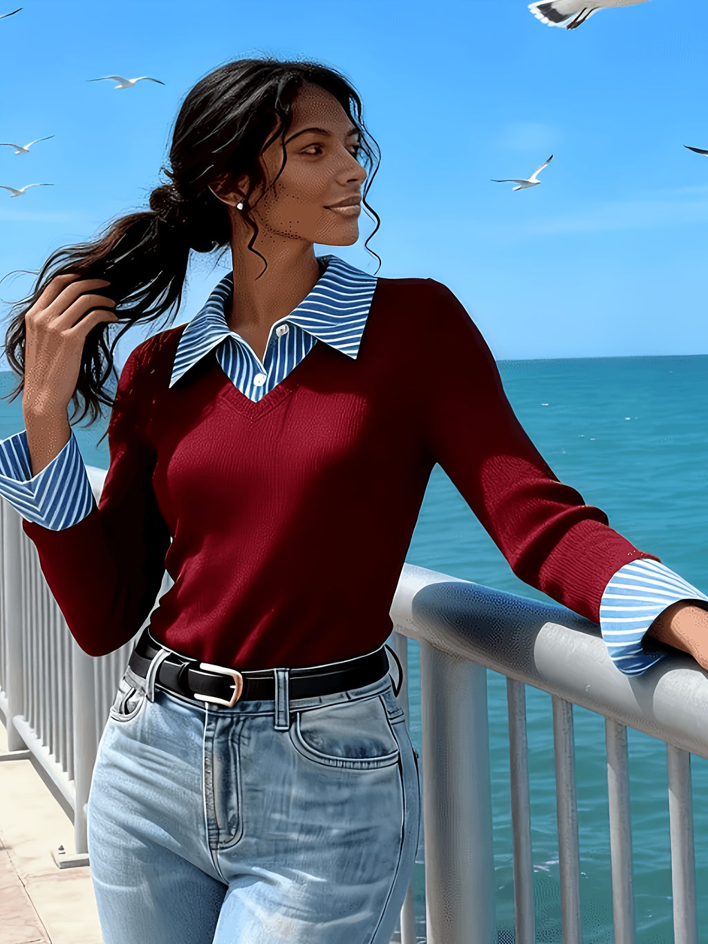 Two-in-One Flared-Collar Top – gallery image 4
