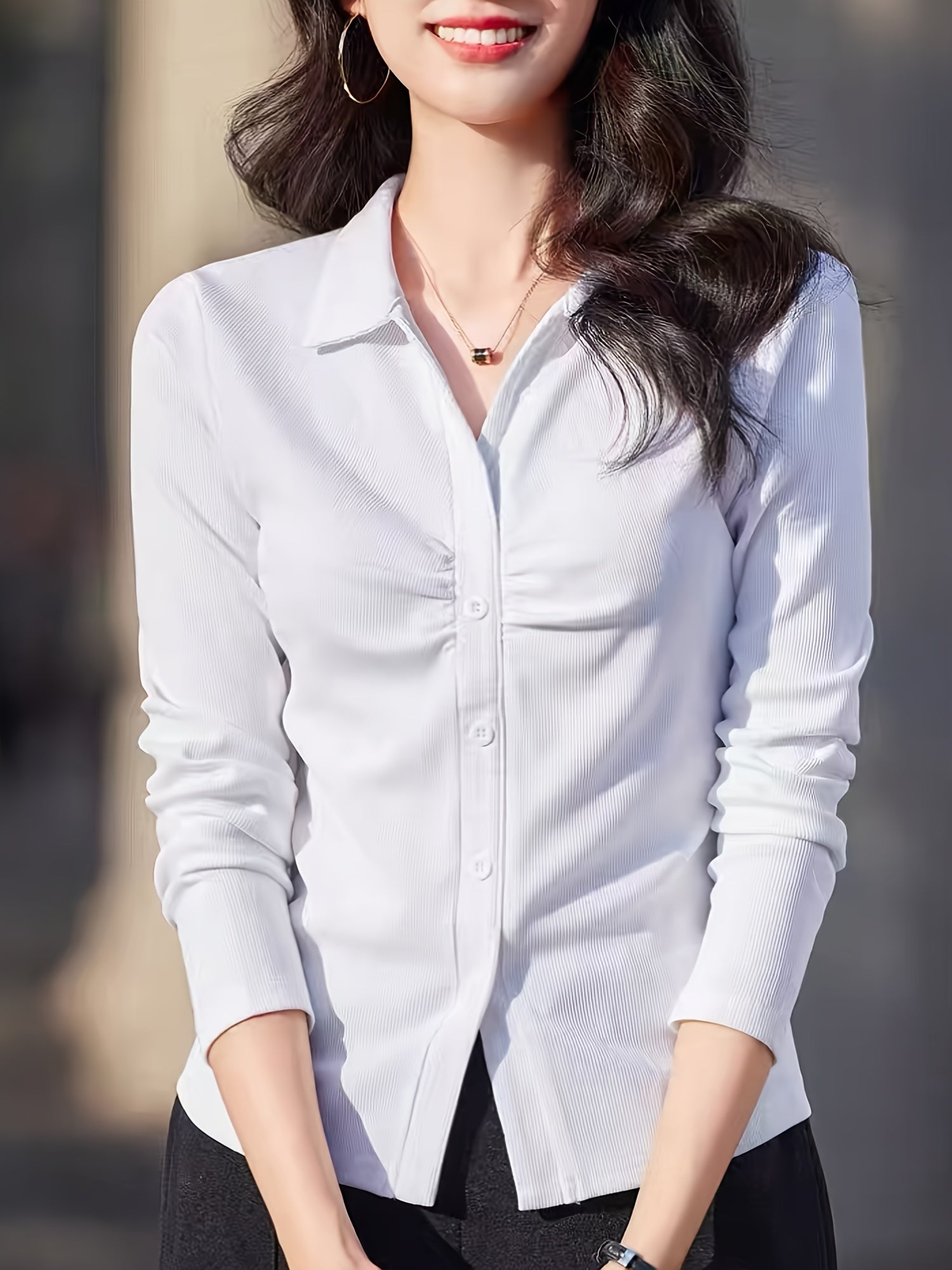 Elegant Long-Sleeve Polo Top - gallery image 8