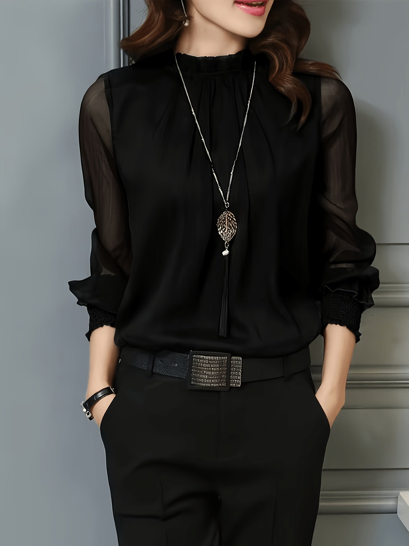 Stand-Collar Office Blouse - gallery image 8