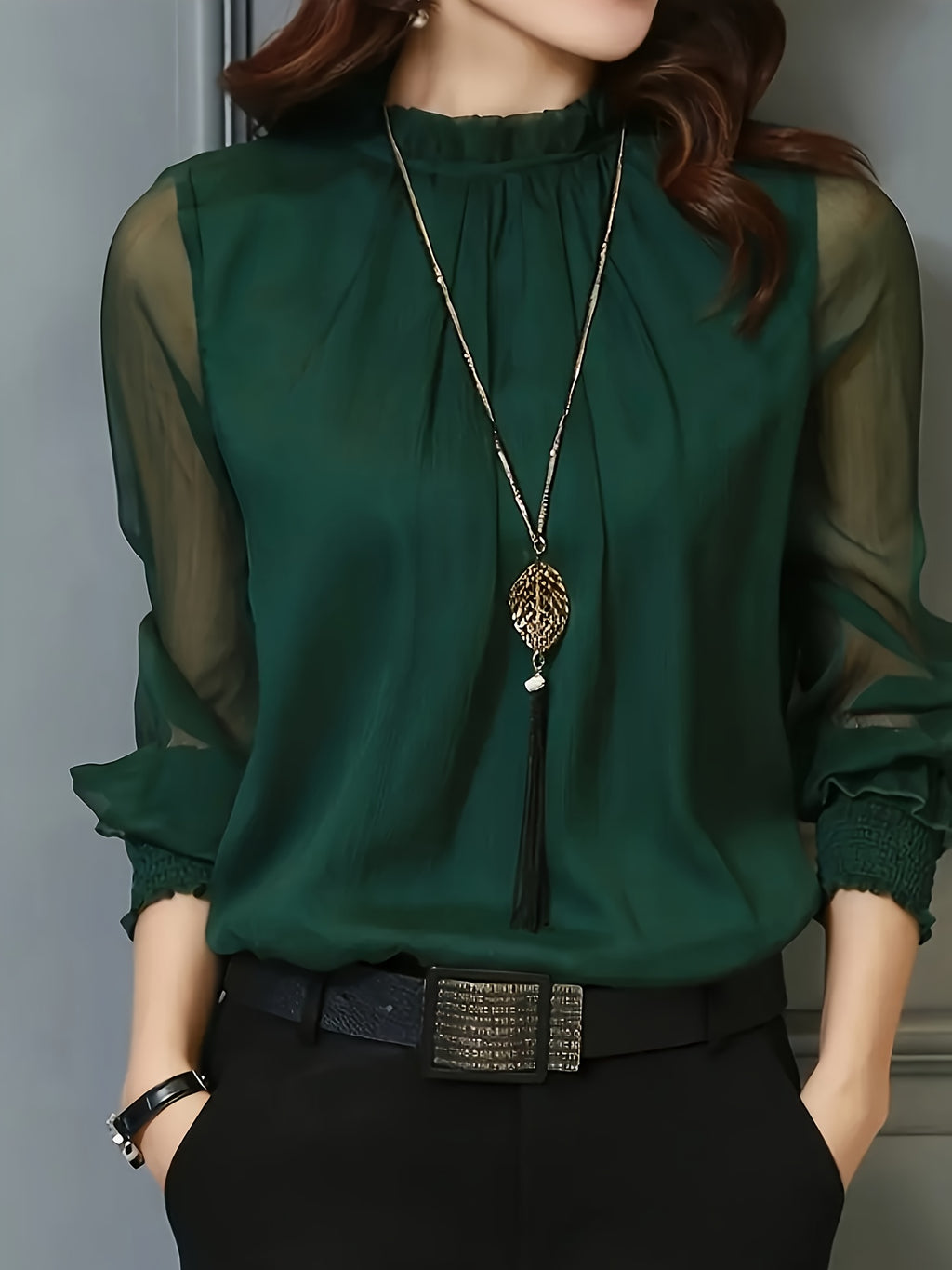 Stand-Collar Office Blouse - gallery image 11