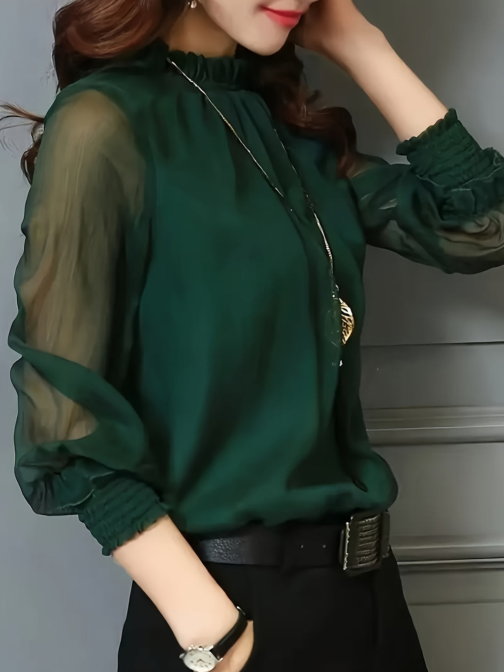 Stand-Collar Office Blouse - gallery image 12