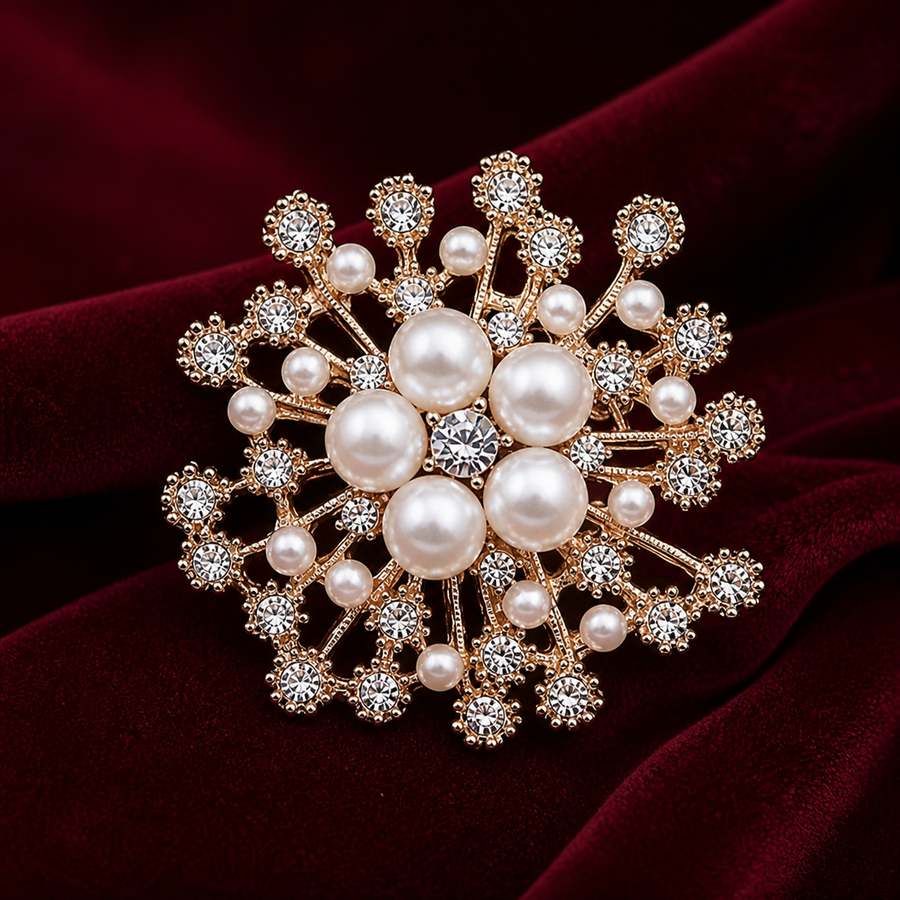 Pearl firework brooch in an elegant UAE-inspired studio setting