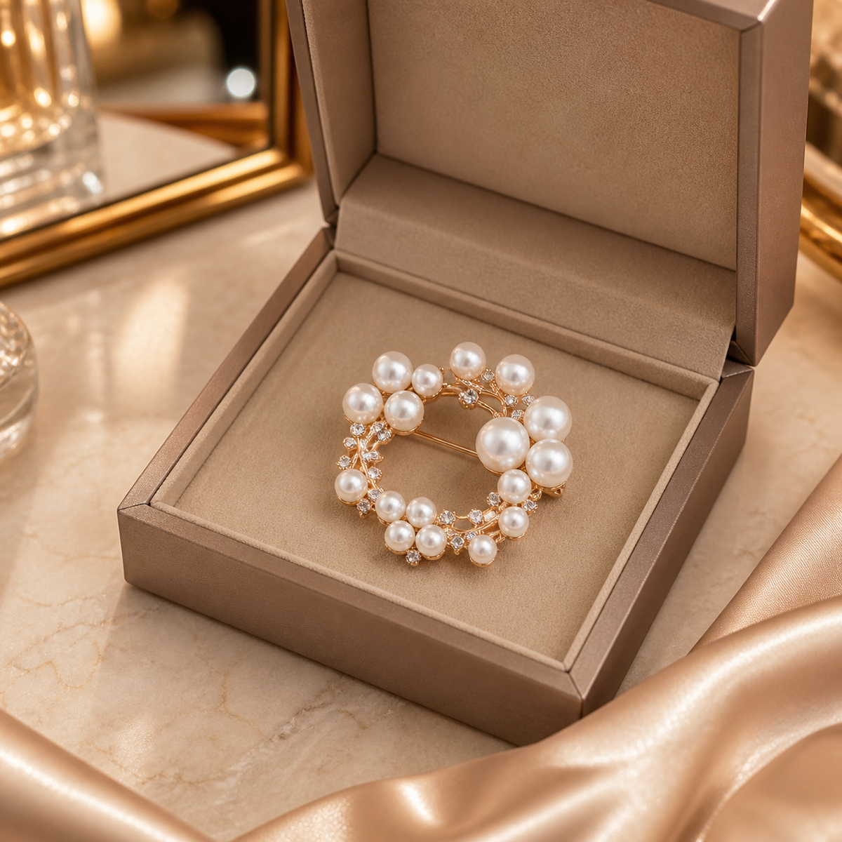 White pearl wreath brooch in a refined UAE-inspired setting
