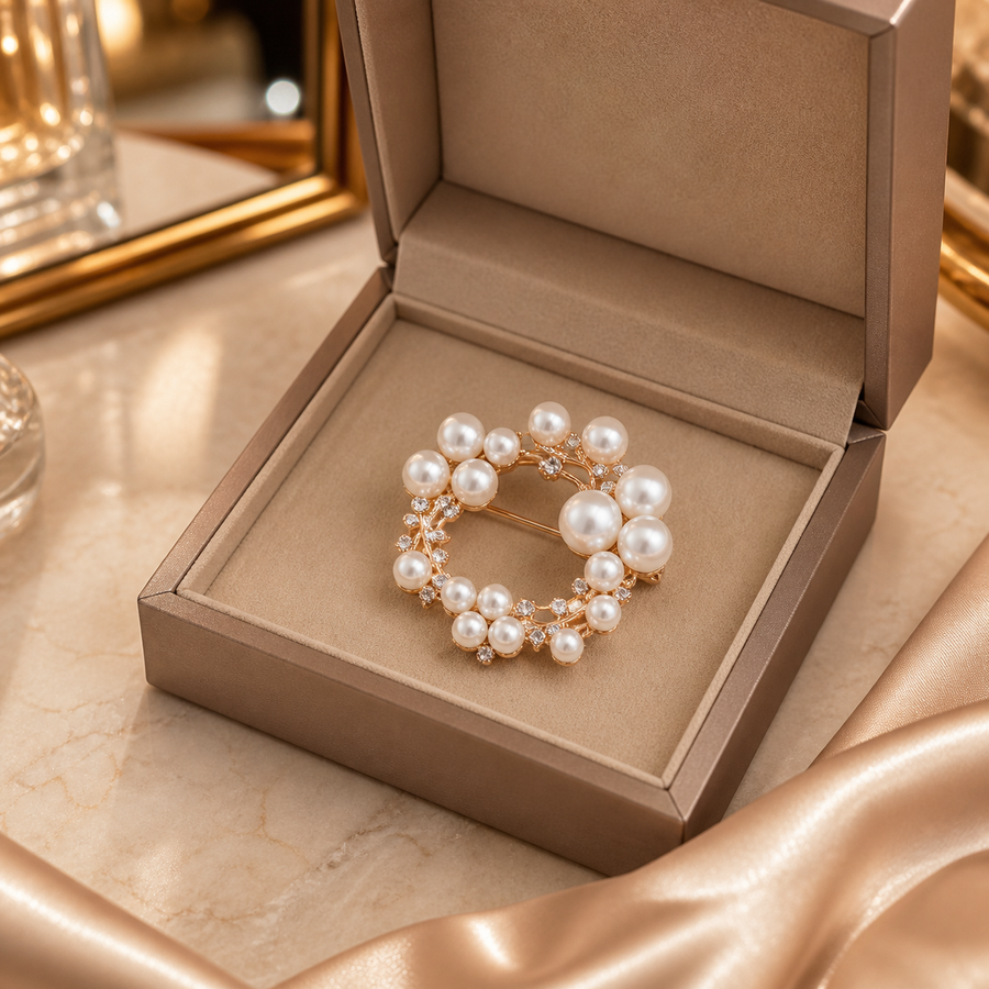 White pearl wreath brooch in a refined UAE-inspired setting