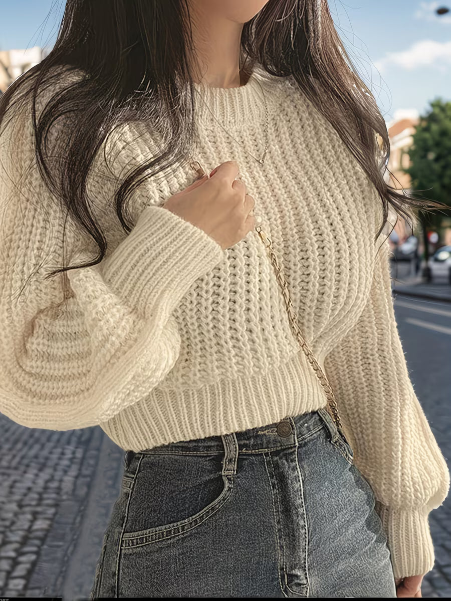 New Fashion Elegant Long Sleeve Solid Color Women's Cropped Pullover