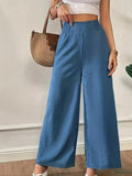 New Women'S High-Waist Wide-Leg Pants, Elastic Waist Straight-Leg Long Trousers, Elegant Wide-L