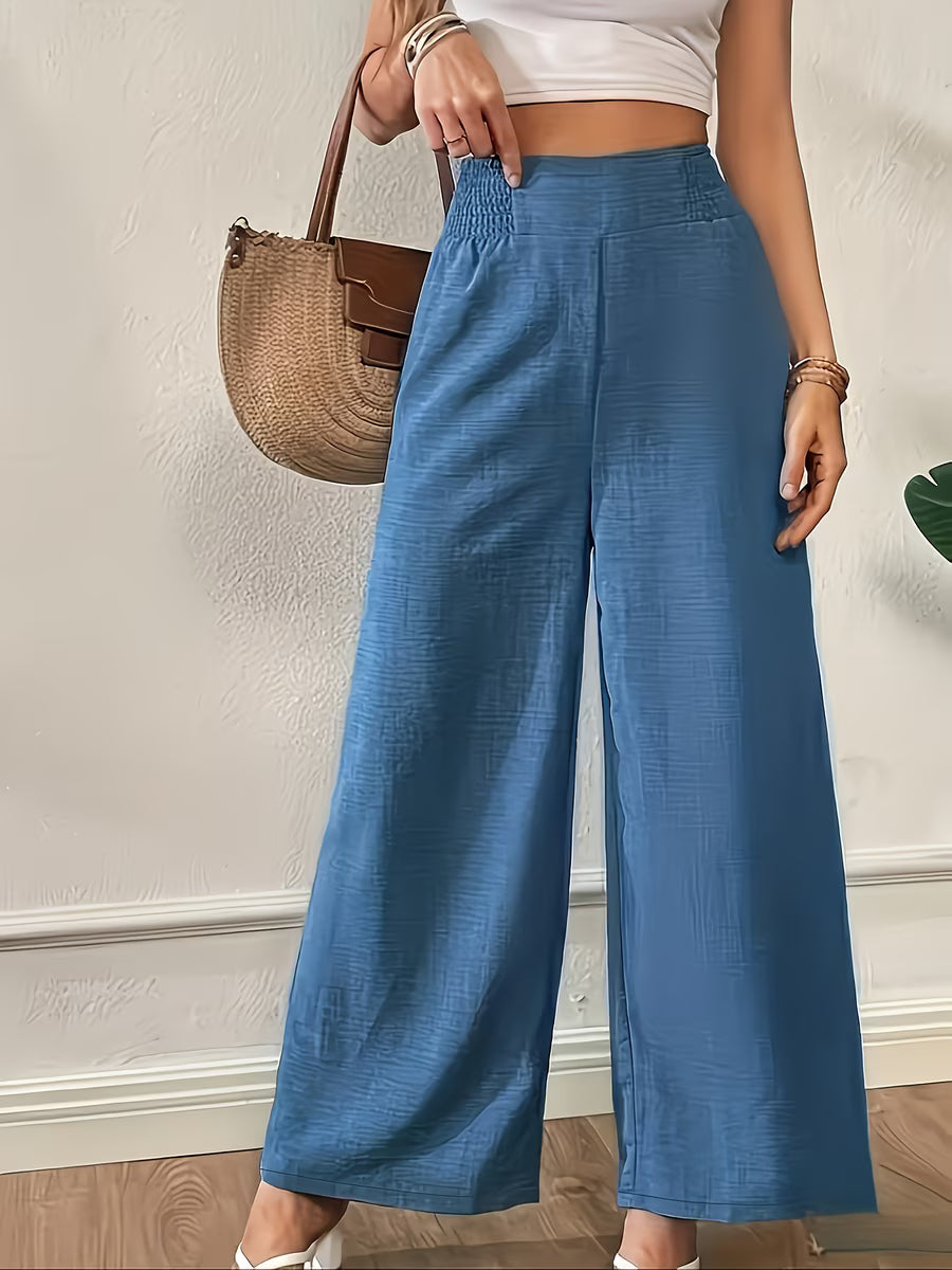 New Women'S High-Waist Wide-Leg Pants, Elastic Waist Straight-Leg Long Trousers, Elegant Wide-L