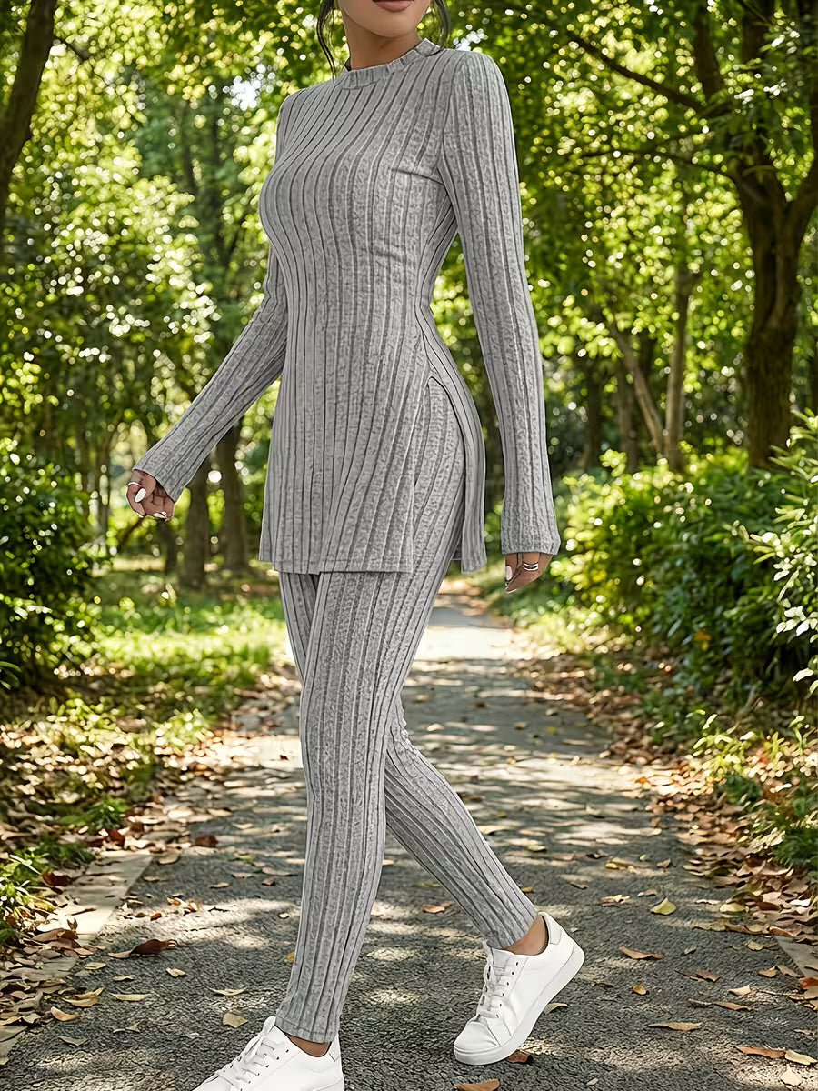 Autumn and Winter Fashion Set, Slit Top, Suitable for Various Occasions