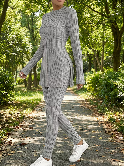 Autumn and Winter Fashion Set, Slit Top, Suitable for Various Occasions