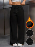 Winter: Autumn/Winter Solid Color -Lined Thickened Straight-Leg Trousers, with Warm and Insulat