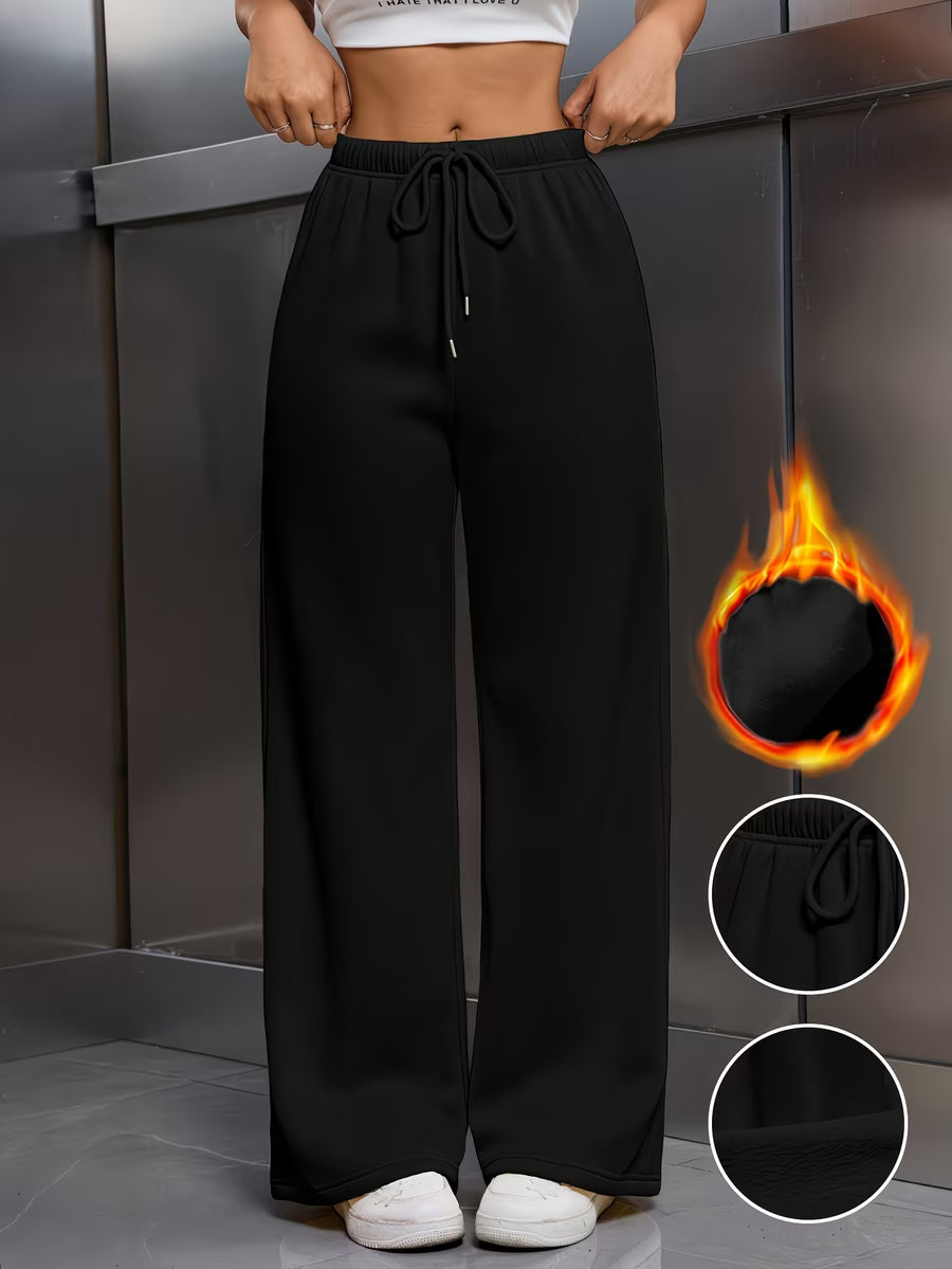 Winter: Autumn/Winter Solid Color -Lined Thickened Straight-Leg Trousers, with Warm and Insulat
