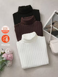 3pcs Women'S High-Neck Long-Sleeve Fitted T-Shirt Set, Versatile Style, Suitable for Daily Wear