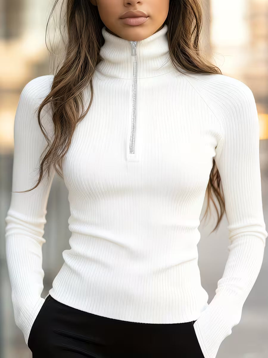 Women's Autumn/Winter Fashionable Elegant Casual Solid Color High Neck Bodycon T-Shirt - High N