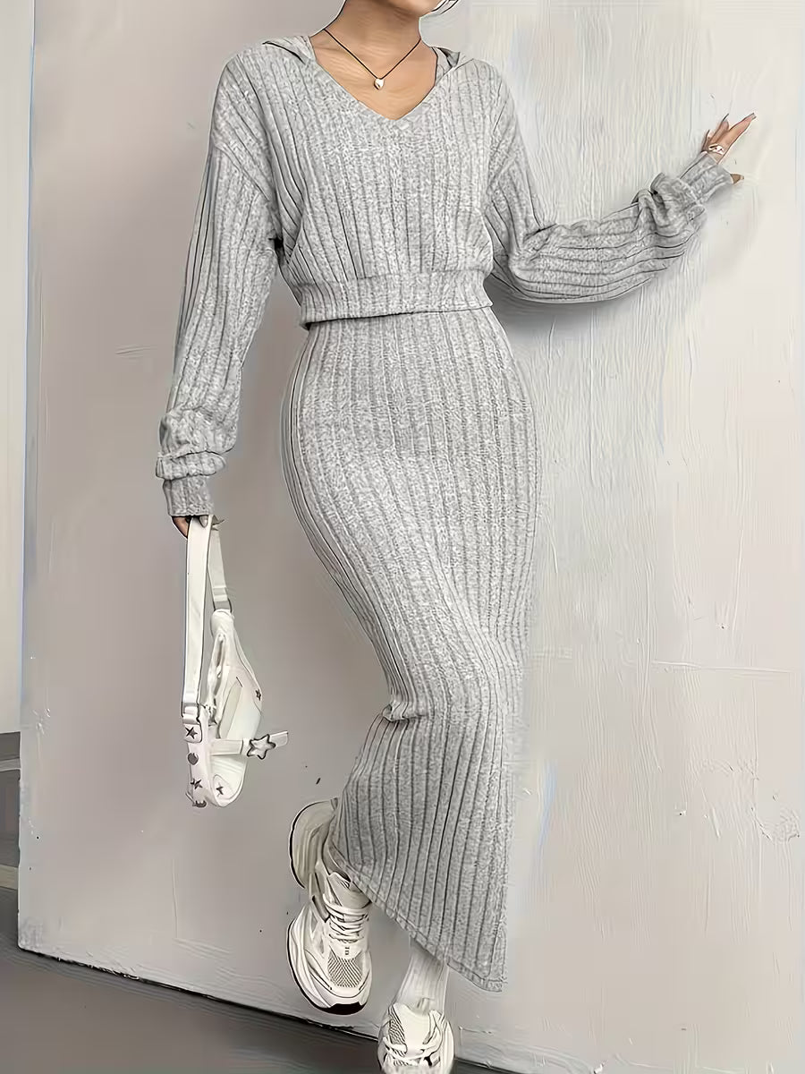 Women's Elegant Dress with A-Line Hem & Long Sleeves - Floor-to-Knee Length, Smooth Texture, So
