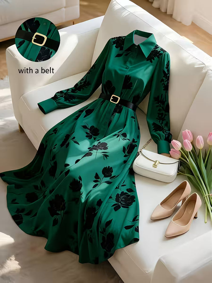 French Floral Belted Maxi Dress